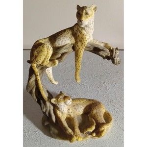 Vintage Resin Leppards Resting In Tree Sculpture